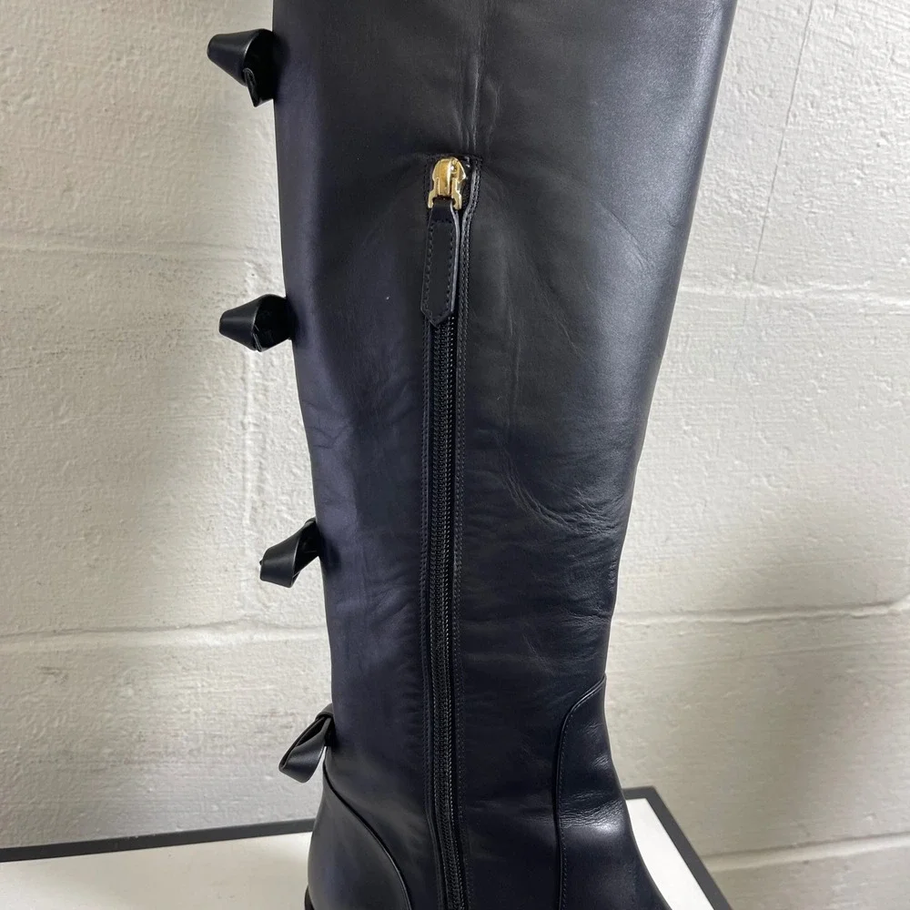Valentino Garavani Black Leather Multi Bow Over The Knee Boots Women 37 EU/7 US